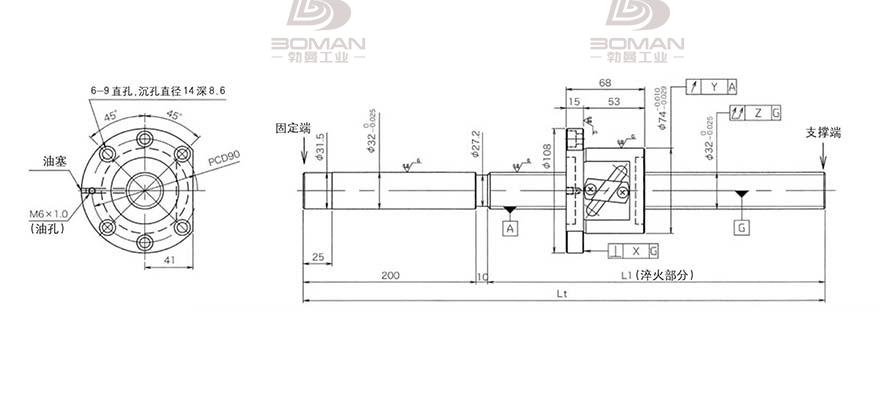 KURODA GG3210DS-DALR-1600A 黑田丝杆替换尺寸图